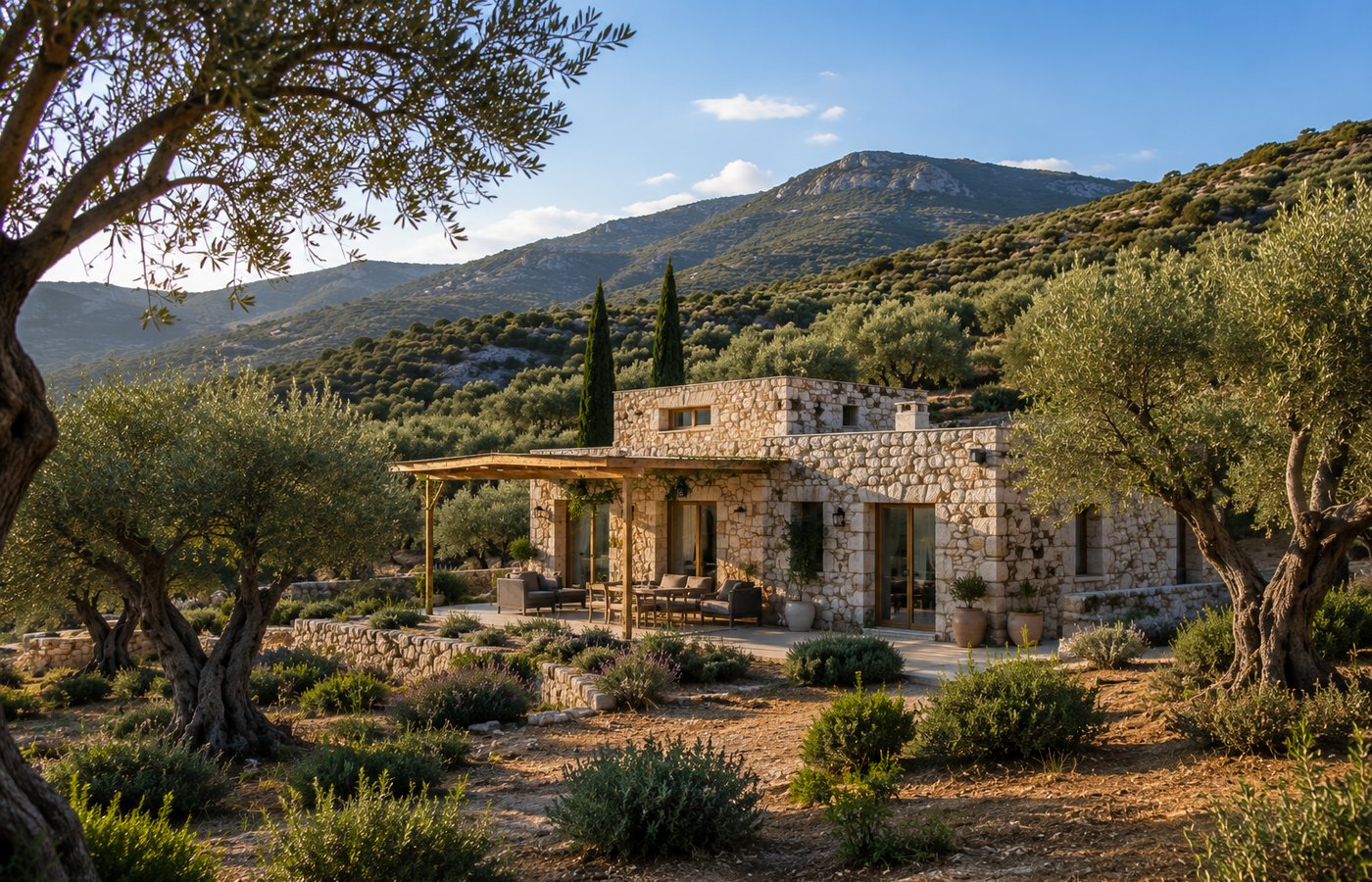 Steinhaus zwischen Olivenbäumen auf Kreta